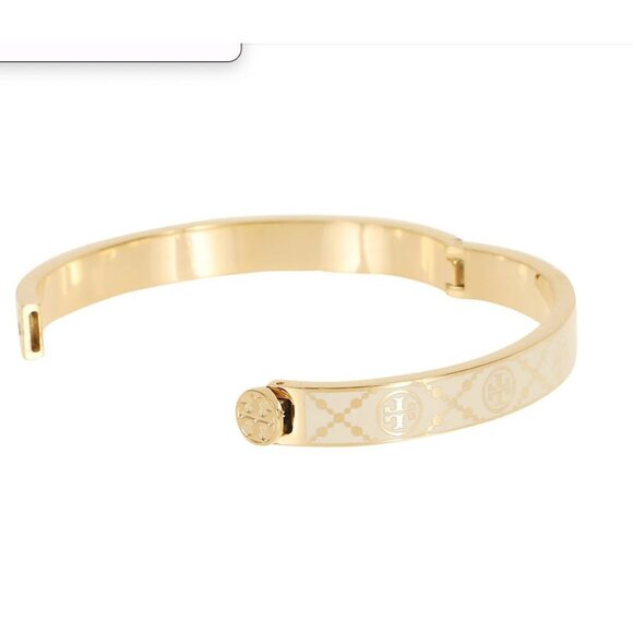 Tory Burch Double T Monogram Gold & Ivory Enamel Logo Bracelet - Picture 4 of 7